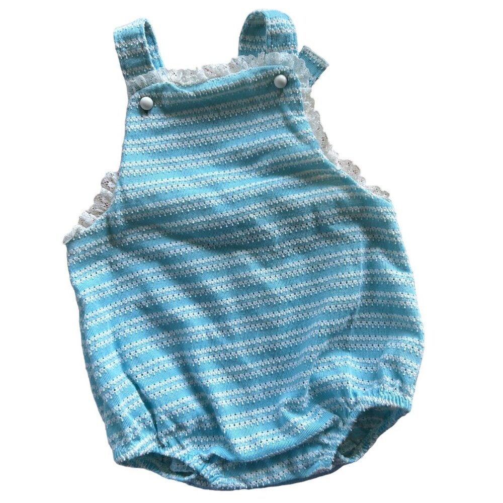 Vintage Carter's Pastel Blue Pointelle Romper 12 Months